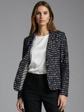 Marc Cain Cotton Black Lace and Striped Blazer Size 4